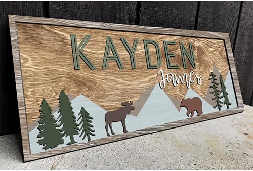 Personalized Wooden baby name sign for nursery, Woodland theme nursery,