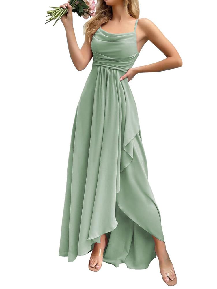 ORANDESIGNE Damen Abendkleider Elegant für Hochzeit Chiffon Abendkleid Lang Spaghettiträger Brautjungfernkleider Hi-Lo Kleid Hochzeitsgast Schlitz Cocktailkleid