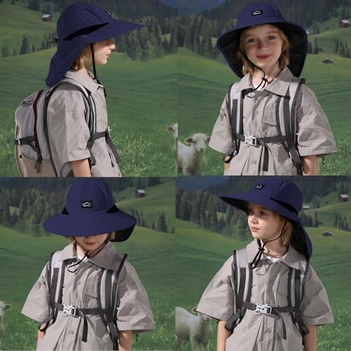 Image of ZOORON Kids Sun Hat with Neck Flap UPF 50+ UV Protection Wide Brim Breathable Fishing Safari Beach Summer Hat for Boys Girls