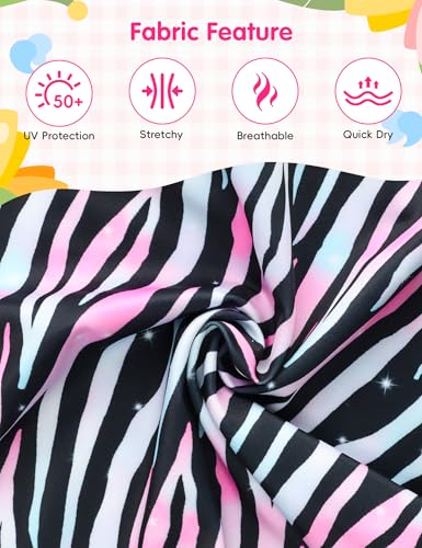 Image of Girls Swimsuit Colorful Short Sleeve Bathing Suits UPF 50+ Rash Guard Set Two Piece Summer Swimwear