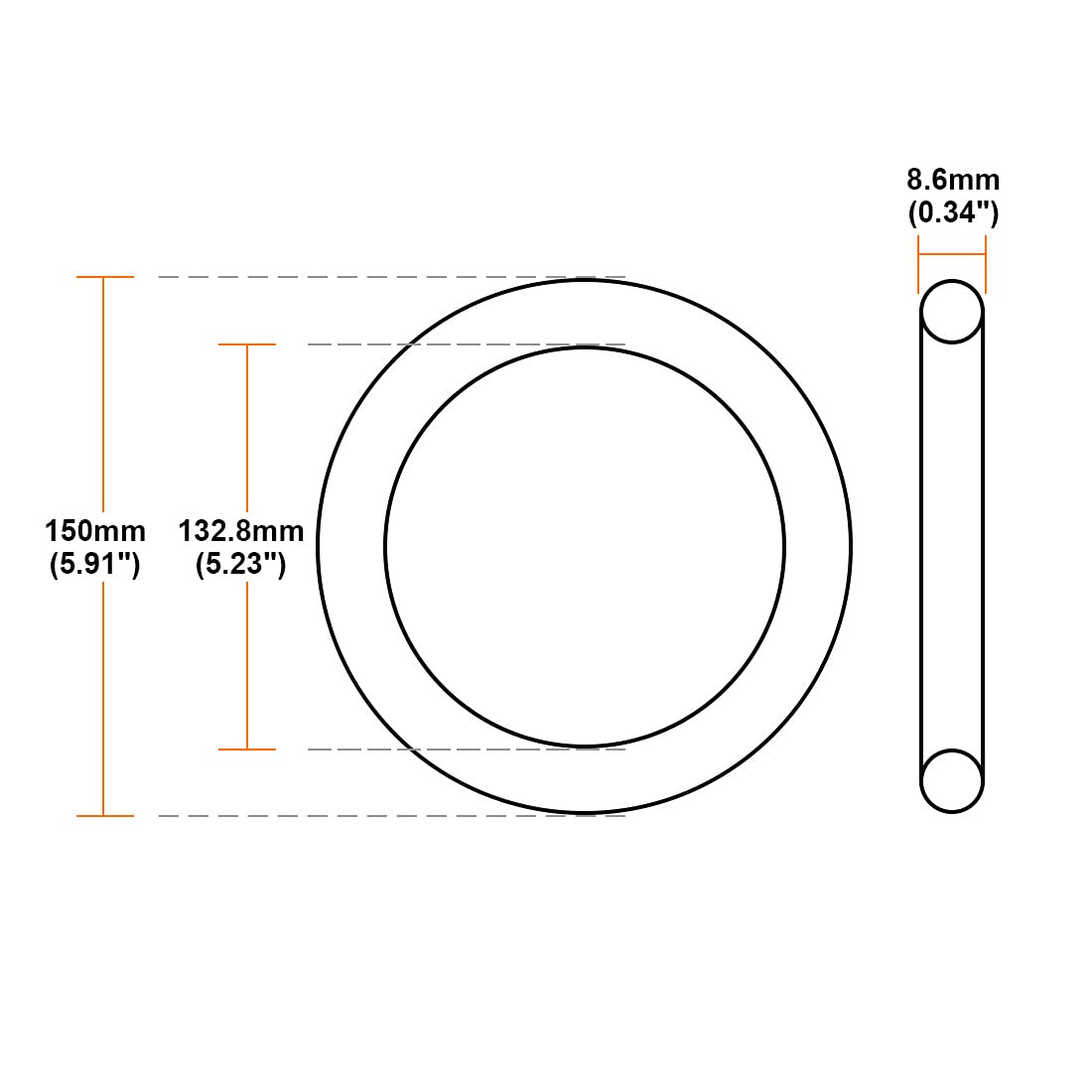 sourcing map Packung mit 2 Nitril Dichtungen Gummiringe metrische Gummiring 150mm AD 132,8mm ID 8,6mm Breite