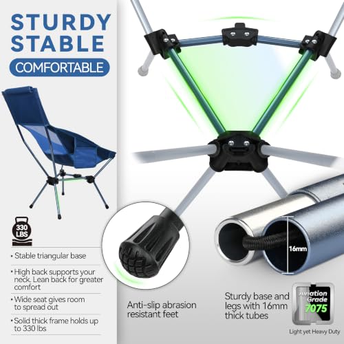 Image of MARCHWAY Lightweight Folding High Back Camping Chair with Head Support, Stable Portable Compact for Outdoor Camp, Travel, Beach, Picnic, Festival, Hiking, Backpacking (Highback Dark Blue)