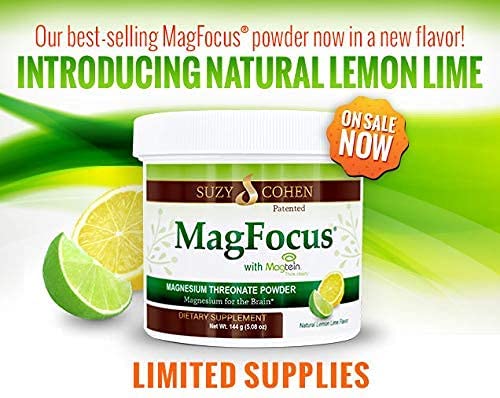 Suzy Cohen Magfocus Magnesium Threonate Powder Dietary Supplement 200Mg, Healthy Nerve, Support Cognition, Energy, Bone Health, Stevia, Lemon Flavor, 60 Servings #TOP4
