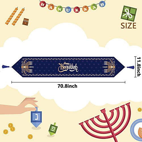 Wehhbtye 2 Pack Hanukkah Table Runner 12 x71 Jewish Chanukah Table Decoration with Tassels Table Runner Dresser Scarves for Table Dinner Holiday Party Hanukkah Table Runner 2