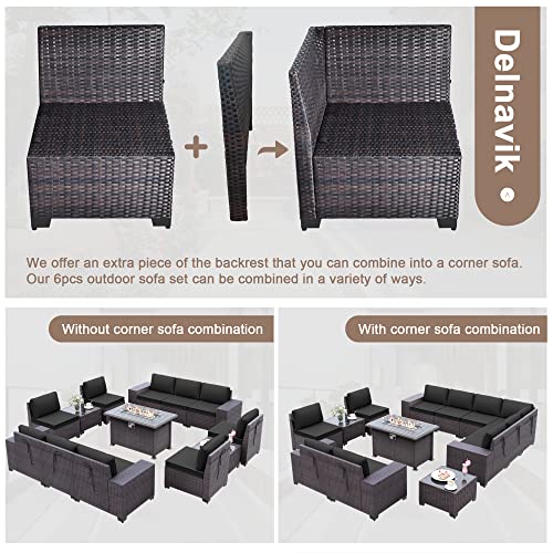 Delnavik Patio Furniture Sectional Sofa Set 13-Pieces Pe Rattan Patio Conversation Set W/43In Gas Fire Pit Table, Outdoor Furniture With 55000 Btu Propane Fire Pit, Black #TOP5