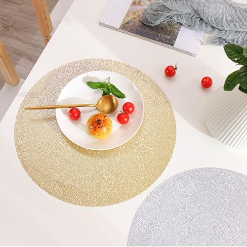 Set de Table Rond PVC Lavable au Design Rayé Doré Moderne Chic - 3