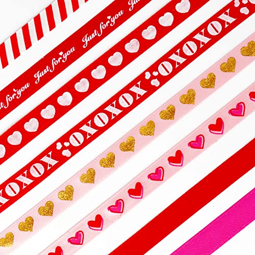 110Yd Valentines Ribbon, Valentines Day Decor, Valentine Ribbon For Gift Wrapping, Red Ribbon Valentines, Heart Ribbons Craft Satin Valentines Day Gifts Diy Crafts -3/8In*110Yd #TOP1