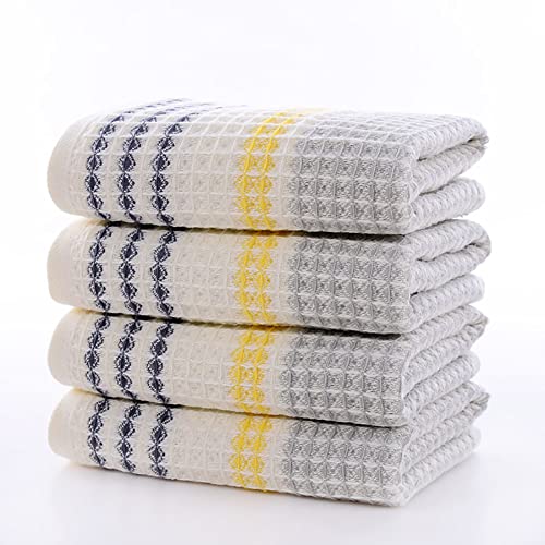 Thin Waffle Towel For Bathroom 100% Cotton Quick Drying Yellow Grey Black Striped 1 Bath Towels 1 Hand Towels 1 Washcloths For Face Body Light Weight Ultra Soft Highly Absorbent Adult Travel Towel Set #TOP5