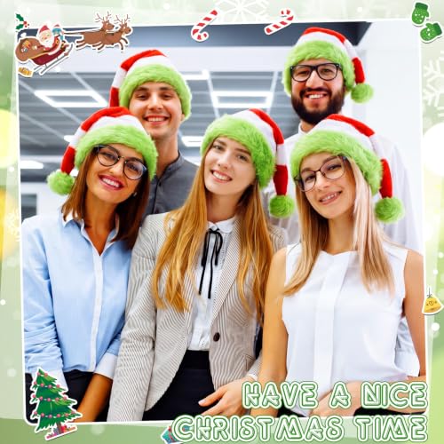 Image of Vicenpal 20 Pcs Santa Hats Bulk for Adults, Red Green White, Stripes