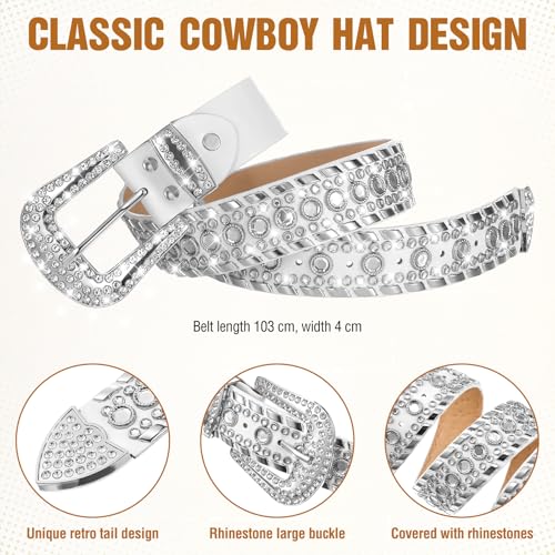 Image of Tisancy 4 Pcs Rhinestone Belt for Men Women Glitter Cowboy Hat Diamond Chain Earring Outfit for Party Supplies