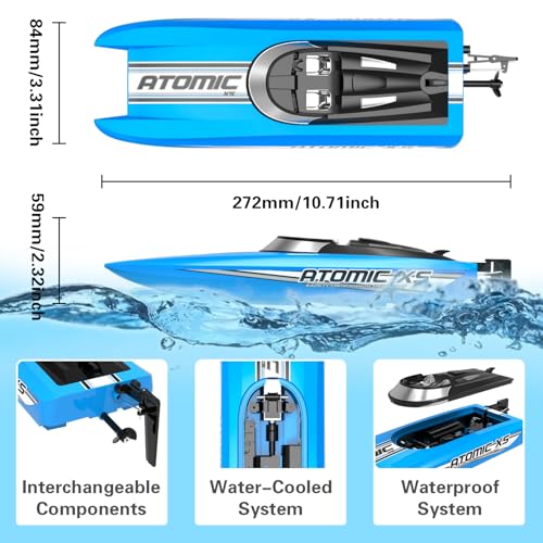 volantexrc Remote Control Boats for Pools and Lakes 20+MPH AtomicXS High Speed RC Boat for Adults Toy Boat Gifts with 2 Batteries & Reverse Function (795-5 Blue)