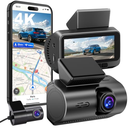 Image of Front and Rear Dash Cam, 4K+1080P Dual Dash Camera Quick Video Access 15-Min Install Record Every Mount, Ultra-Precise 2 Channel HDR