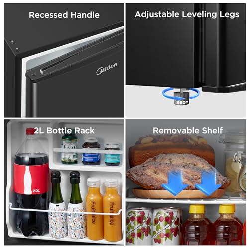 Midea MERM17B0ABB 1.7 Cu Ft Mini Fridge, Compact Refrigerator with Adjustable Thermostat, Reversible Door, Low Noise, Energy Efficient, Ideal for Dorm, Office, Bedroom, Black by Midea - Used condition - Image 7