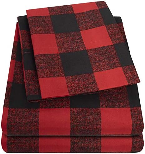 1500 Supreme Collection Buffalo Print Sheet Set, Full Size - Luxury Bed Sheets Set with Deep Pocket Wrinkle Free Bedding, Full, Burgundy/Black Buffalo Print