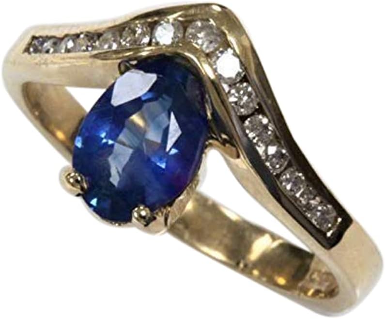 Solid 14k Yellow Gold 1.1 ctw Natural Blue Sapphire and Diamond Chevron Engagement Ring for Women 10 mm - Handmade in USA - September Birthstone