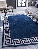 Unique Loom Athens Collection Classic Geometric Modern Border Design Area Rug, 8 ft x 11 ft 4 in, Navy Blue/Beige