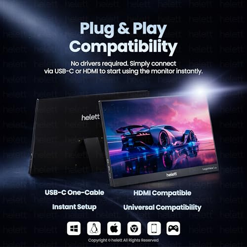 Image of helett LogicView lite 15.6 inch Portable Monitor | A+ Grade FHD 1080p IPS Display | 250 Nits | Ultra Slim 7mm Design | Type-C & Mini HDMI | Built-in Speakers | Laptop, PS5 & Phone Compatible