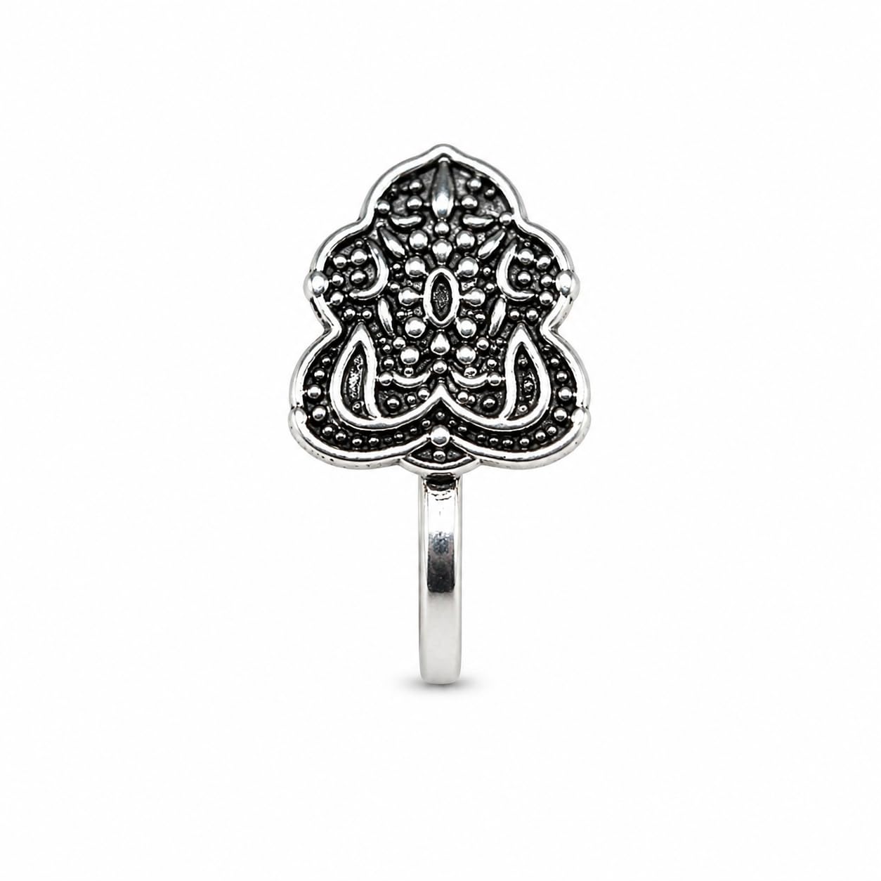 Jewellery Delicate Oxidised silver finishing Nose Pin | Ring | Without Piercing | Adjustable | Nose Ring | Nathiya|Nathani | For Festival |Navratri For womens & Girls.-image-21