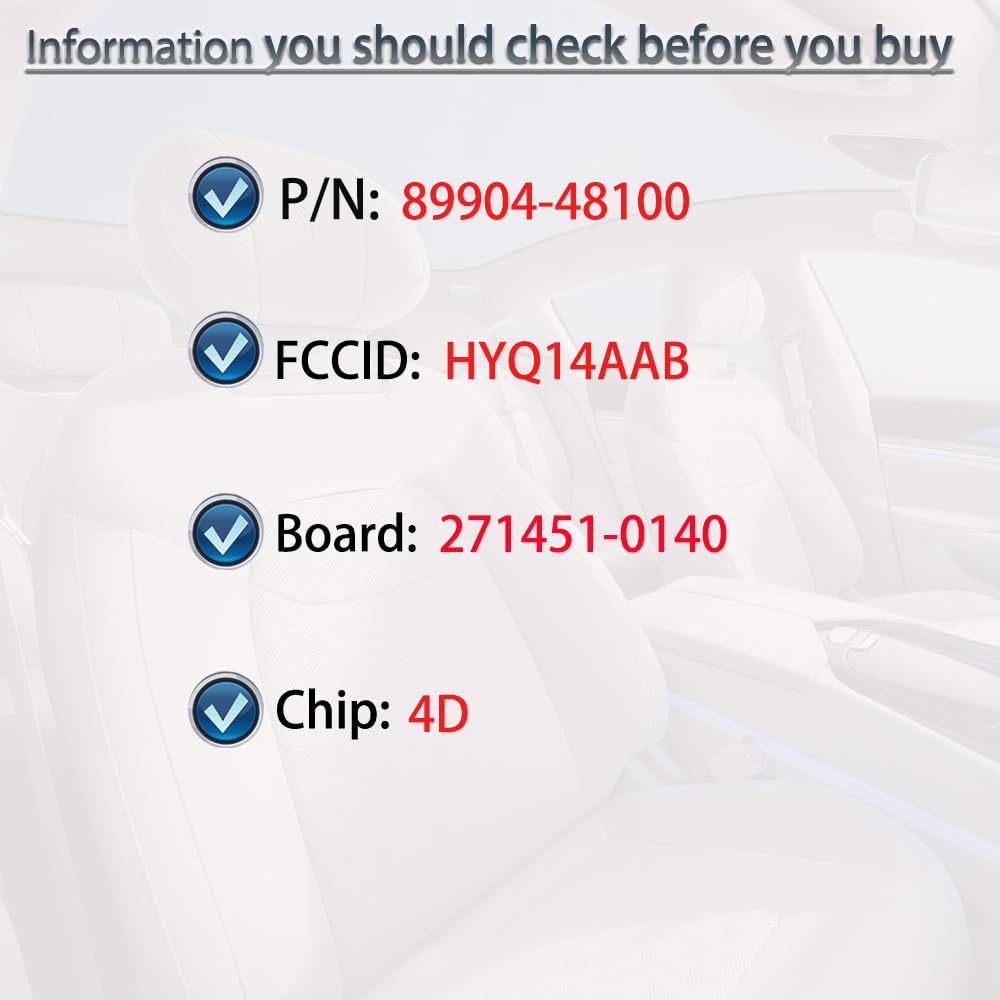 Smart Key Fob Replacement Fits for Toyota Highlander Rav4 2008 2009 2010 2011 2012 2013 Keyless Entry Remote Control HYQ14AAB 271451-0140 Board 89904-48100 3-Button