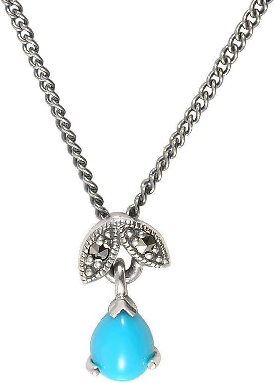 Sterling Silver Natural Turquoise and Marcasite Necklace