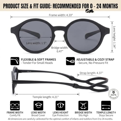 COASION Baby Polarized Sunglasses with Strap Adjustable TPEE Flexible Frame for Toddler Girls Boys Age 0-12 Months (Black) by COASION - Image 5