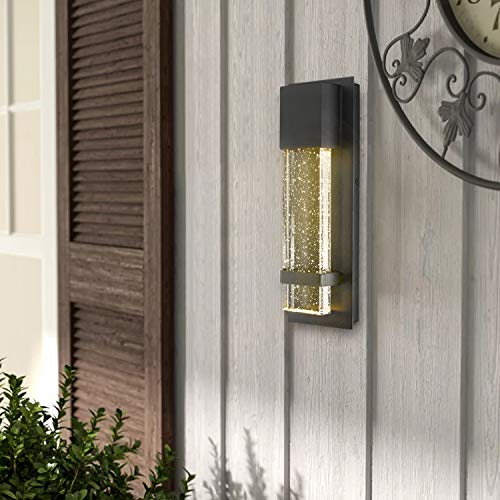 Emliviar Indoor Outdoor LED Wall Sconce Light, Modern Wall Lamp in Black Finish with Bubble Glass, 0395-WD