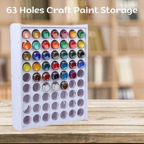 Image of 2 Pcs Paint Organizer, 63 Holes Acrylic Paints Storage, Vertical Crafts Paint Holder, Rack Stand for Apple Barrel -2oz Craft Paints,Wall Mounted