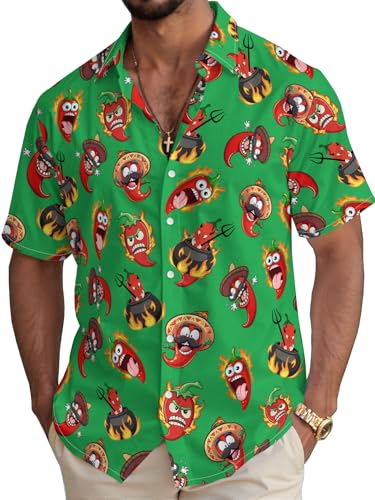 Funny Hawaiian Shirt Mexican Shirt for Men Sombrero Beach Shirts Casual Short Sleeve Button Down Shirts Green