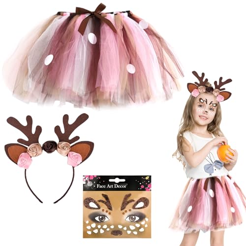 Disfraz de Reno para Niña,Falda Tutú+Diadema+Pegatinas arte Facial Reno