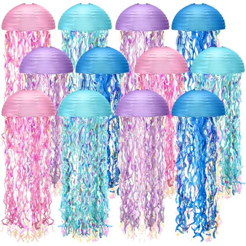 Baquler Set of 12 Jellyfish Party Decoration Soft Colors Paper Lanterns