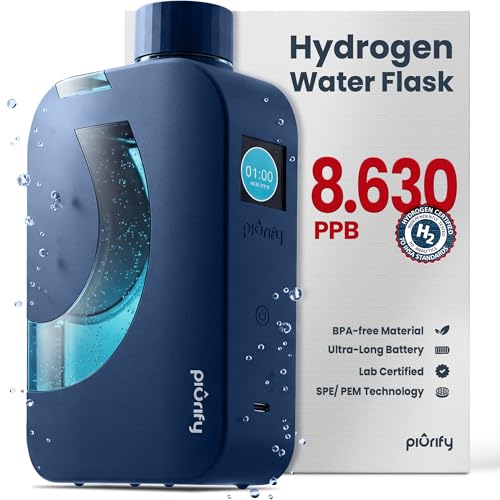 PIURIFY Flask Hydrogen Water Bottle - UP TO 8,630 PPB High-Purity H2 - 12 OZ - SPE-PEM Electrolysis - Self-Cleaning - Dual-Mode - 5000 mAh Battery - BPA-Free - Certified by H2 Analytics (Blue Mate)