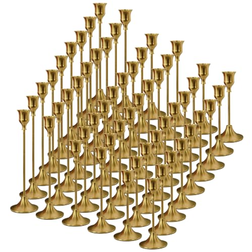 NLBTW 54 Pcs Brass Gold Candle Holder Bulks for Wedding Party Decor