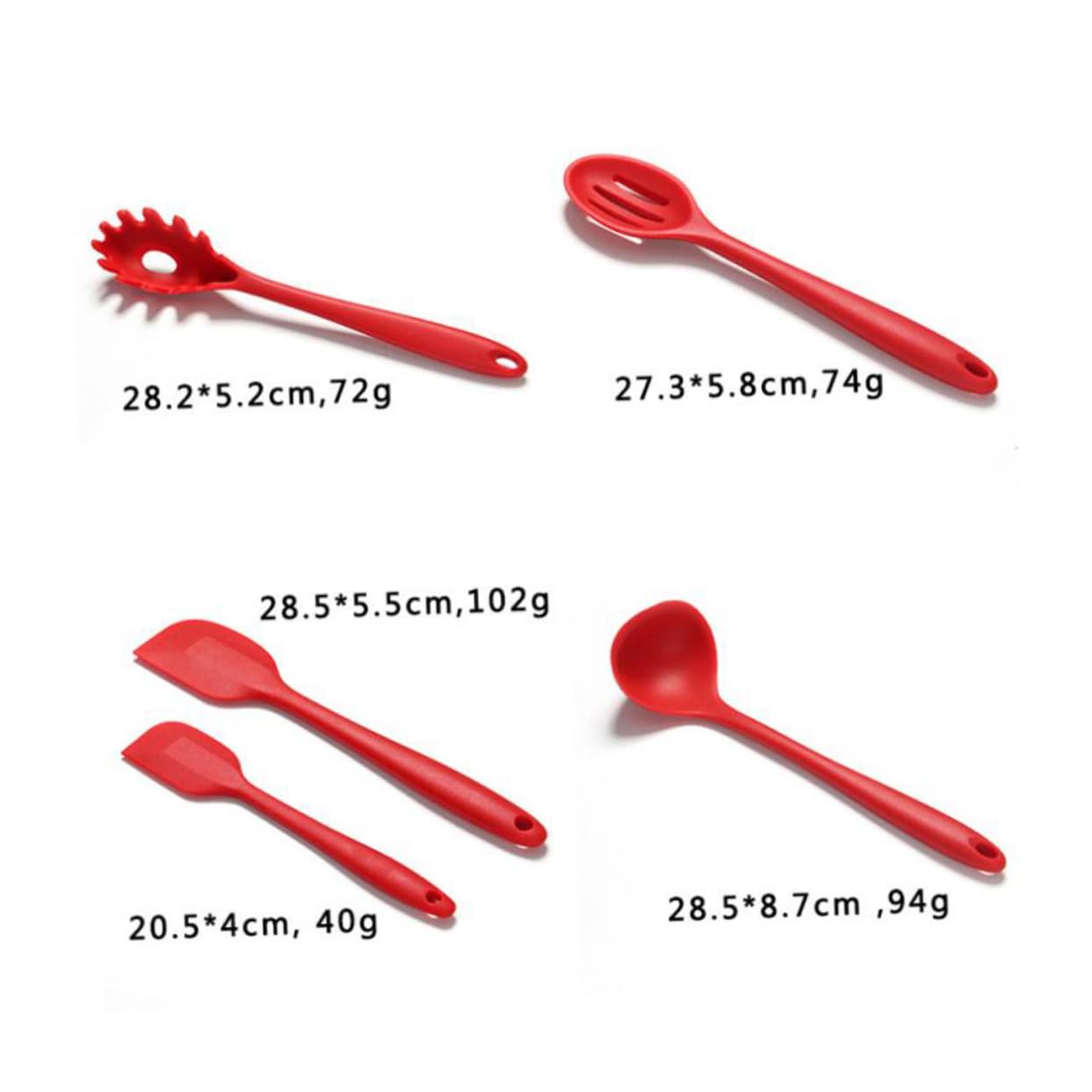 COLLBATH 10 Stück Silikon Küchenutensilien in Rot für Küche | Nylonkern, Antihaft Oberfläche, Spülmaschinengeeignet, mit Eierschaber, Löffel, Spatel und Pinsel