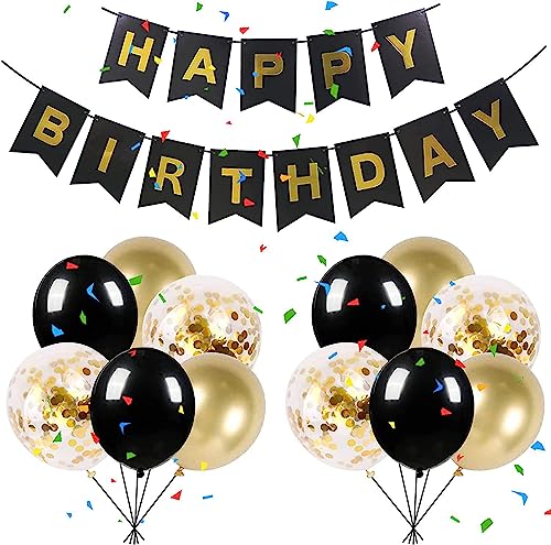 Image of ZHENGYE Black Gold Party Decoration Happy Birthday Banner Sign Latex Confetti Balloons for Men Women Birthday Party Decoration Supplies