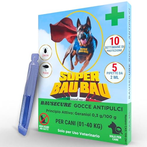 Super Bau Bau Antiparasitario para perros, 5 pipetas, antiparasitario para perros, duradero e impermeable, antipulgas para perros, eficaz contra múltiples etapas de vida de las pulgas, sin olor