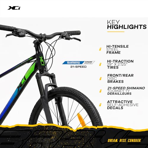 Image of XCi Brave 29T Shimano Geared for Men TUF Shox Front Suspension 21 Speed MTB 29 T (inch) Mountain Cycle Blue