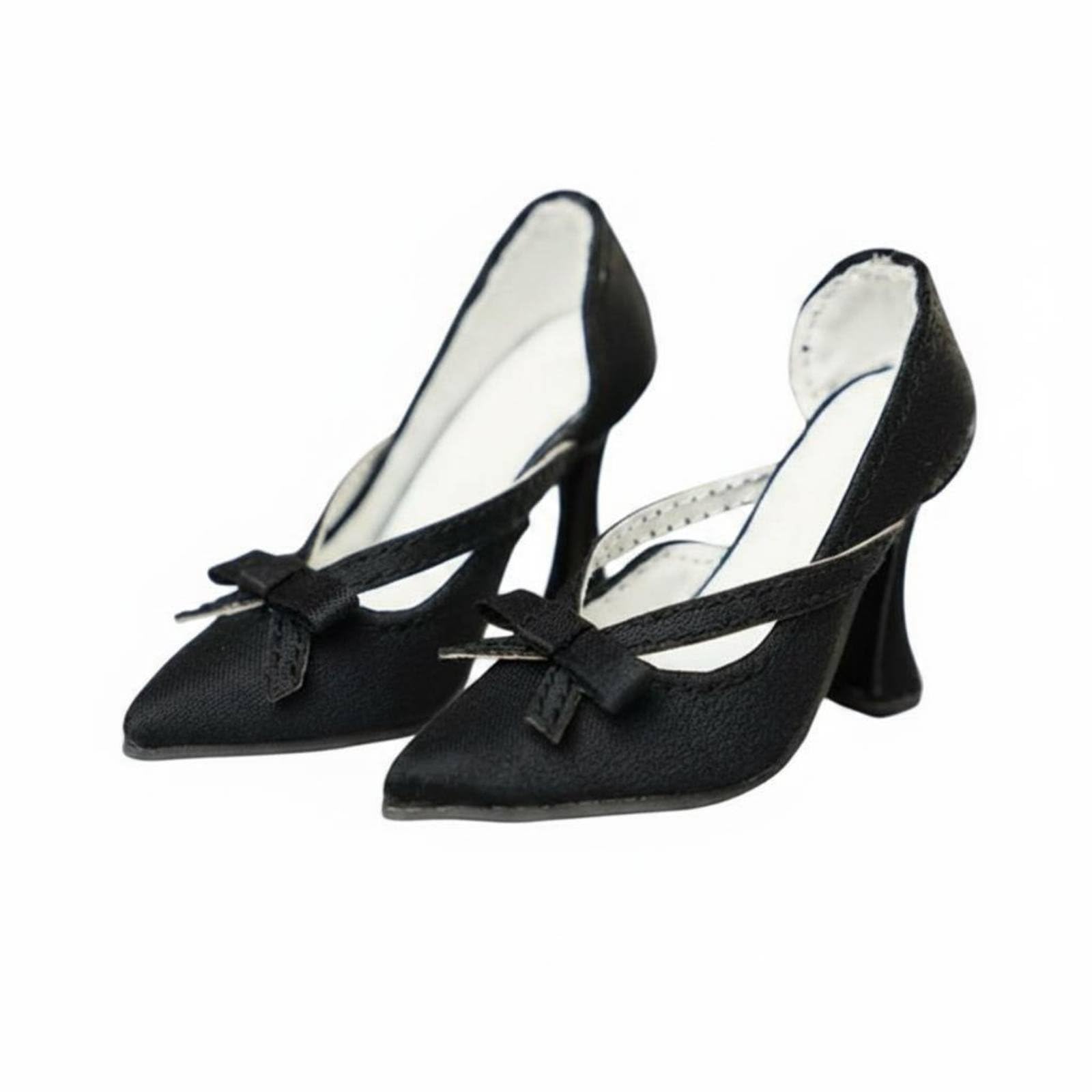 Scarpe da Bambola Tacchi Alti Decorate con Fiocco Raffinato Tessuto Plastica Progettate per BJD Elettive per Collezionisti Presentazione Bambole , Nero , Tre Punti