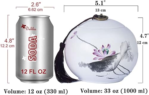 Miniatura 3 de Dahlia Bote de té de porcelana blanca para té suelto, carrito hermético de té Jingdezhen, Lotus de pureza 1000 ML