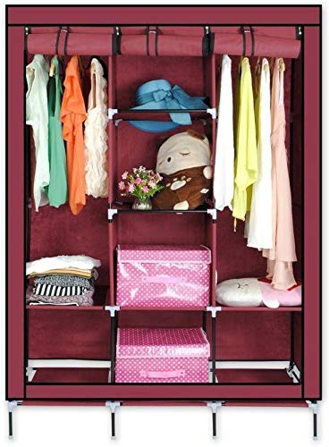 VipAsh Advance 6+2 Shelves Portable Collapsible Wardrobe For Storage Cloth and Gift item,Special for hostel Boys and Girl and using Household used And Accessories Standard Color (WINE RED)