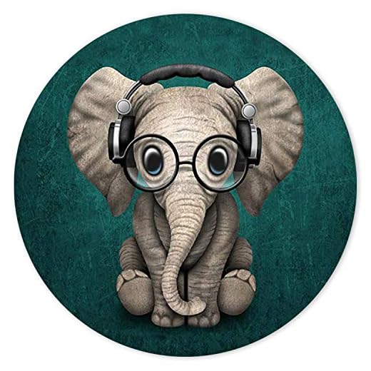 ITNRSIIET Tapis de Souris Rond, Tapis Souris pour Ordinateur PC Bureau Portable, Étanche Surface Lisse, Base Antidérapante en Caoutchouc, avec Bord Cousu, Éléphant Mignon