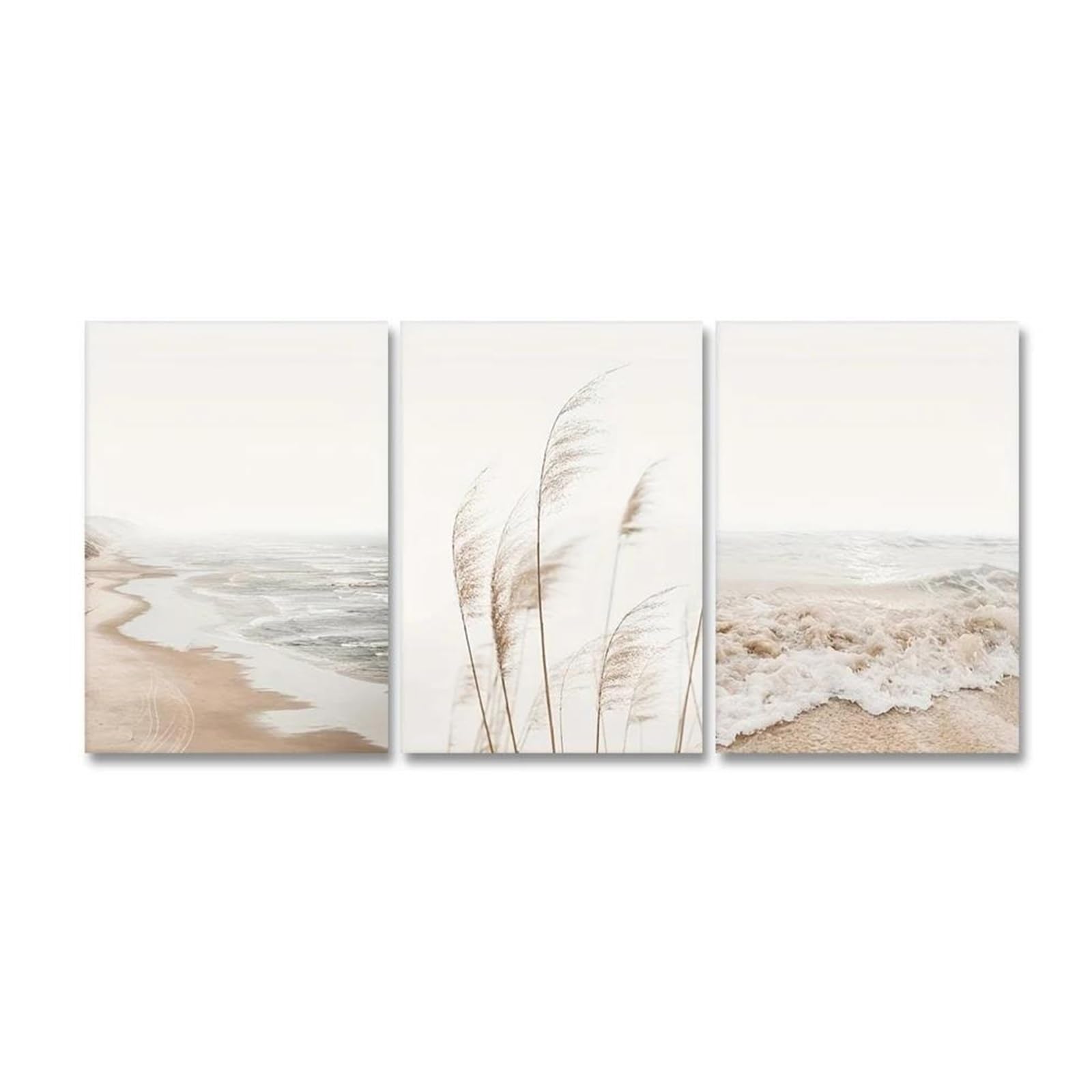 Plage De Mer Nordique en triptyque mural, l'évasion poétique d'une toile nature 50x70