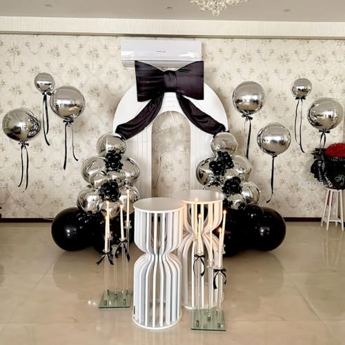 Image of 8 Pcs Black Silver Round Foil Balloons Metallic Silver Black 4D Ball Balloon Chrome 22 In Ornament Mylar Balloon for Girl Birthday Graduation Wedding Anniversary New Year Disco Party Decoration