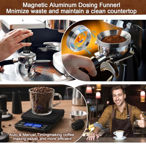 Acellegic 5 Pcs 51mm Espresso Accessories Kit, 3kg/0.1g Accurate Coffee Scale with Timer, Coffee Distributor Spring Loaded Calibrated Tamper WDT Tool and Dosing Funnel Set Fits 51mm Espresso Machines