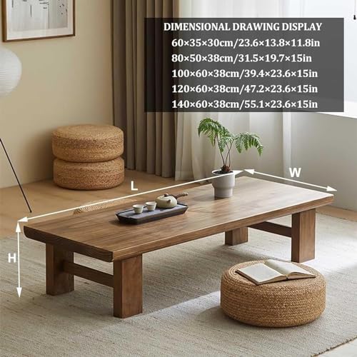 Table basse japonaise en bois massif, grande table de sol et bureau d'appoint multi-usage - 4