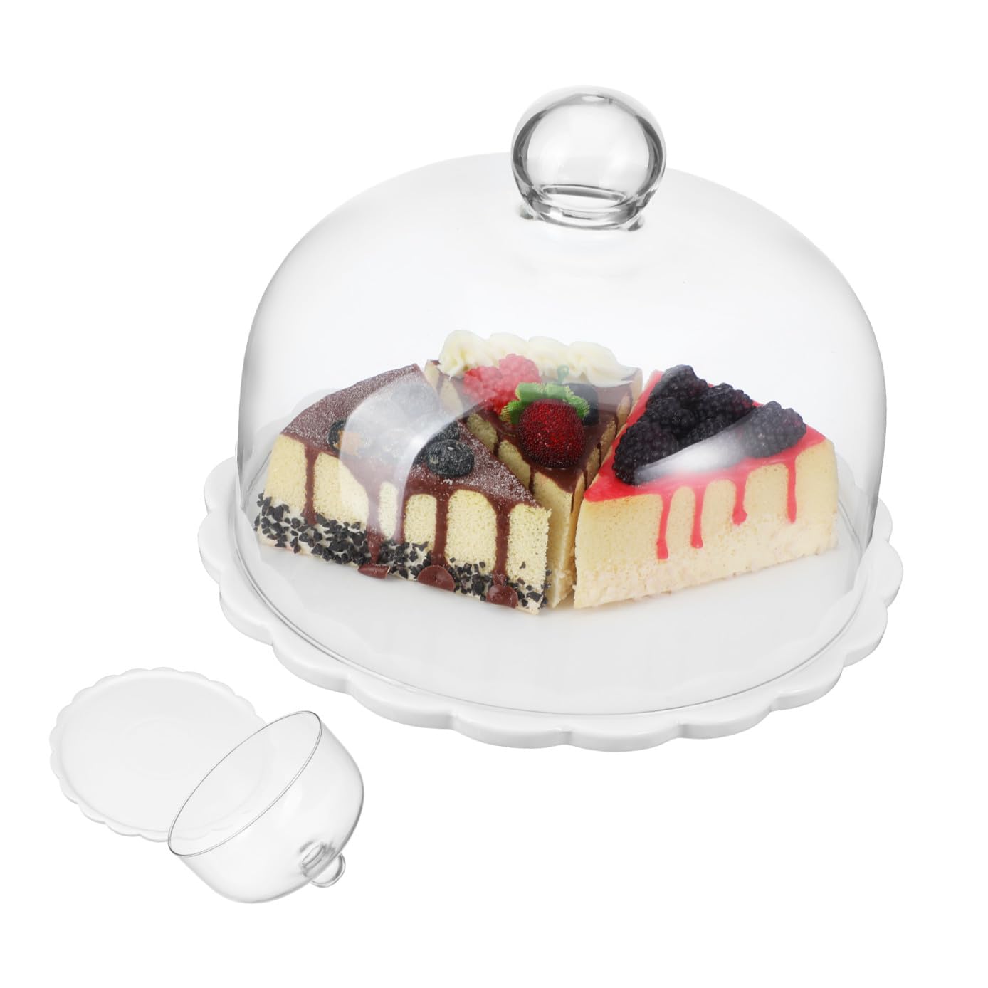Tapa Protectora para Pasteles de Vidrio Transparente Base Cerámica Campana para Alimentos y Postres Cubierta Anti Polvo para Cocina y Repostería