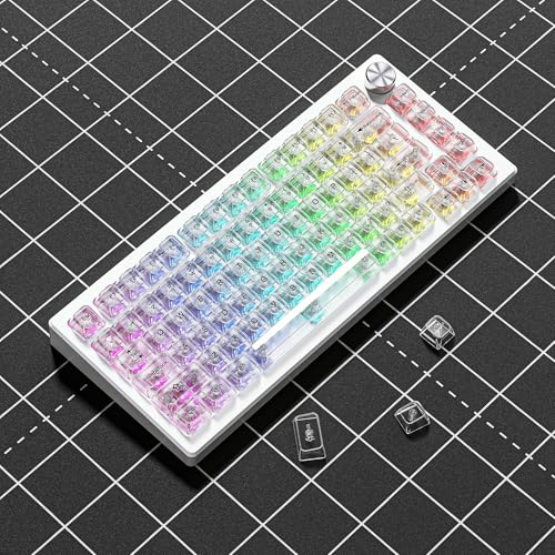 Image of dagaladoo White Clear keycaps,Transparent keycaps 60 75 100 Percent,Ceramic Jelly Key caps Set,Shine Through Key caps,MDA Profile Keyboard Key Cap for Mx Switches Mechanical Keyboard