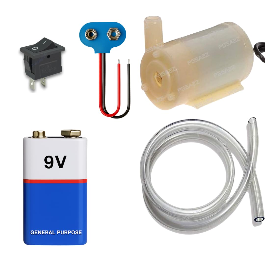 Waterproof Mini DC 9V Water Pump Kit with Battery Clip, ON/OFF Switch & Pipe – DIY Project Use for Aquarium, Fountain, Garden Sprayer, Water Transfer Science Kit