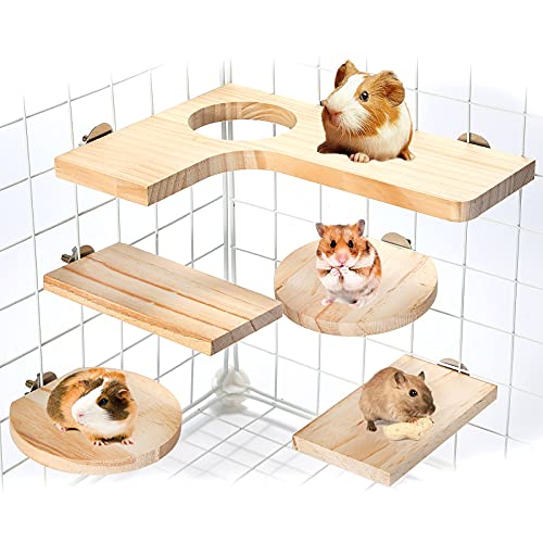 X-pet Hamster Cage Accessories Wooden Platform Chinchilla L-Shaped Round Hole Wooden Playing platform, 5Pcs of Wooden Pedal Toys, Provide a Habitat for Small Animal & Birds, for Squirrel Gerbil