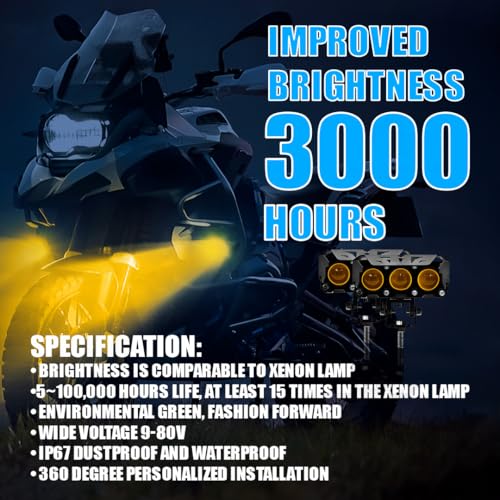 Image of Super Bright 3 LED Fog Light | Dual Mode Yellow & White Changing Light, High /Low Beam, Aluminum Body, Universal Fit for Motorcycle & Car