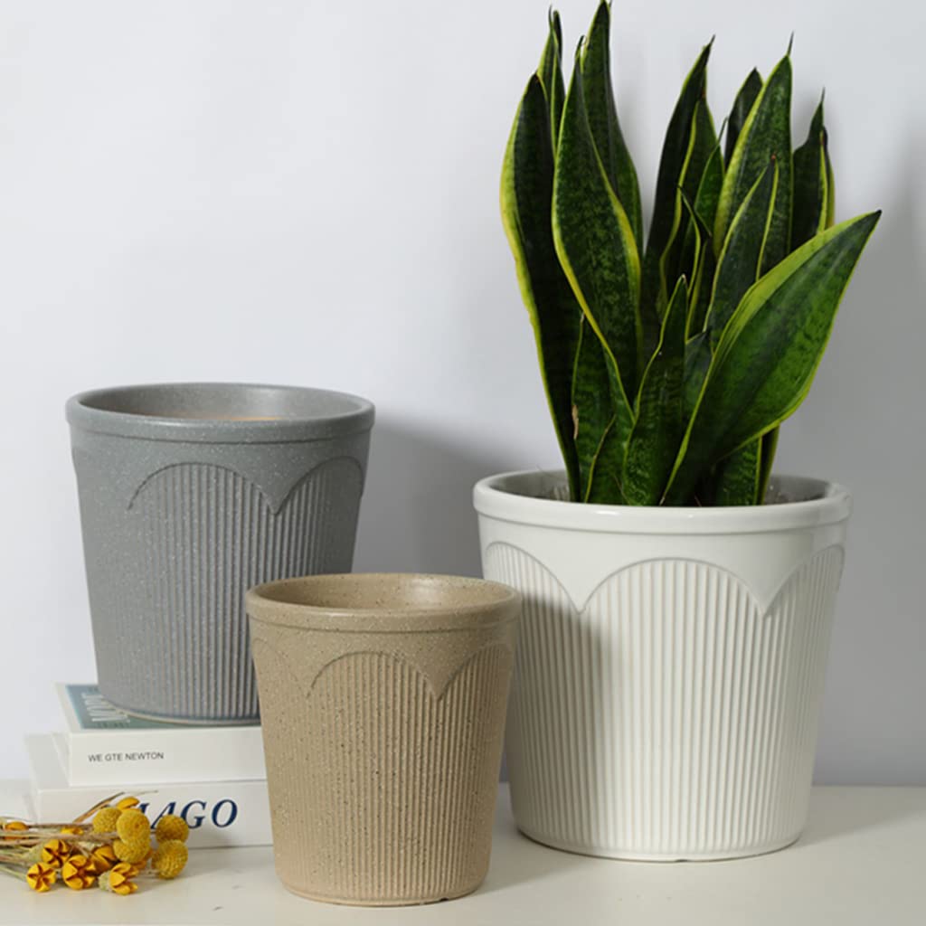 Vasi da Giardino Vaso da Fiori in Ceramica, vasi per Piante Marroni con Motivo Verticale con Foro di drenaggio e piattino per Decorazioni per Interni ed Esterni